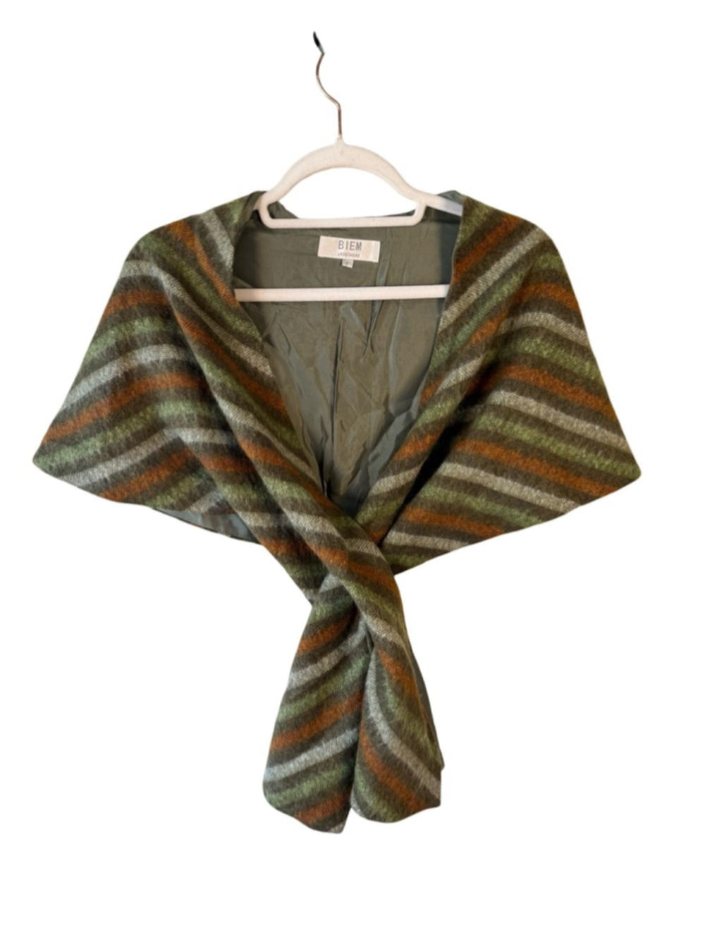 Biem Olive & Rust Striped Wool Wrap Capelet One Size Nordic Scandi European